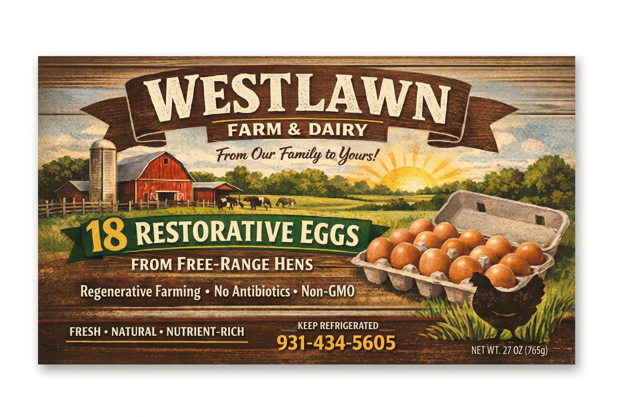 Westlawn Farms restorative eggs label artwork